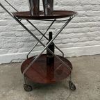 Vintage Serveerwagen Of Barcart Chroom, Rond, Houten Bladen thumbnail 5