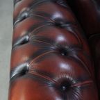 Waanzinnig Gekleurde Donkerrood Gevlamde En Comfortabele Rundleren 2.5 Zits Chesterfield Bank thumbnail 8