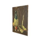 Stilleven Met Wijn En Fruit Schilderij Olieverf Op Doek Gesigneerd thumbnail 6