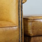 Comfortabele, Luxe Rundleren Fauteuil/armchair + Hocker Met Een Correcte Afwerking Met Siernagels thumbnail 12