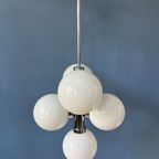 Jaren '70 Spoetnik Kroonluchter - Chroom Space Age Hanglamp - Opaline Glas Lichtpunt thumbnail 9