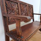 Antieke, Vintage Walnoot Houten Kerkbank, Halbank, Bank thumbnail 9