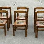 Vintage Brutalist Stoelen Hout Natuurlijk Japandi Set Van 6 thumbnail 25