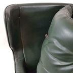 Vintage Groene Leren Fauteuil Op Wieltjes thumbnail 13