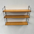 Vintage Wandrek Zwart Draadstaal, Licht Hout 3 Planken thumbnail 6