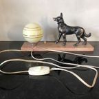 Mooie Art Deco Lamp Met Sculpture Van Een Herdershond thumbnail 5