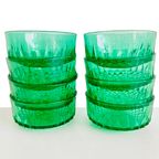 Set Smaragd Groene Glazen Arcoroc Schaaltjes 1960’s thumbnail 2