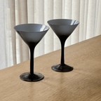 Rare Vintage Pair Of Smoky Glass Martini Glasses thumbnail 4