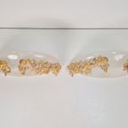 2 Vintage Wandlamp Murano Glas Bowl Goud Hout Regency '70 thumbnail 8