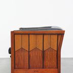Art Deco Schuitema 2,5-zits Lederen Design Bank Uit De Decoforma Serie Met Uniek Houtwerk thumbnail 4