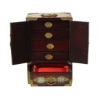 Grote Chinese Juwelenkist Sierraden Doos Jade Palissander Messing thumbnail 2