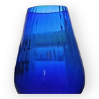 Zeer Grote Kobalt Blauwe Empoli Glas Vaas Met Ribbels thumbnail 6