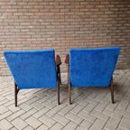 Set Vintage Deense Fauteuils Jaren 60 Ribstof Blauwe Stoelen thumbnail 11
