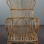 Gepatineerde Rotan Belse 8 Fauteuil Met Hoge Rug, Dutch Design, 1950 thumbnail 3