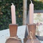 Set Vintage Kandelaren, Houtsnijwerk, Art Deco Style, Hout thumbnail 5