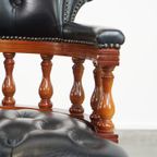 Mooie Donkerblauwe Rundleren Chesterfield Bureaustoel Draai, Swift En Tilt Functies thumbnail 10