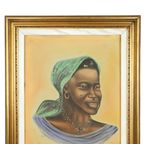 Authentiek Vintage Schilderij Portret Op Doek Vrouw Congo 1958 thumbnail 6