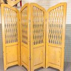Vintage Houten / Grenenhout Kamerscherm, 4 Panel thumbnail 10
