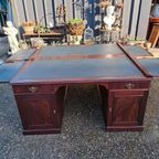 Groot Antiek Partnerdesk, Bureau, Schrijftafel Met Ingelegd thumbnail 5