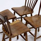 Set Of 4 Brutalist Dutch Solid Oak Dining Chairs 1960S thumbnail 10
