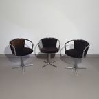 3 X Mid Century Tube Frame Chairs ( Turnable ) Corduroy Upholstery. thumbnail 2