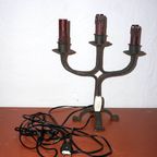 Vintage Brutalist Wrought Iron Candlestick Lamp * Industrial thumbnail 9