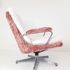 Vintage Strassle Fauteuil Roze Crème Ribstof Nieuw Draaibaar thumbnail 6