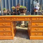 Klassieke Engelse Schrijftafel, Bureau, Desk, Met Lederen In thumbnail 5