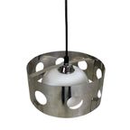 Vintage Hanglamp Met Chromen Cilinder En Glazen Bol thumbnail 2