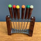 Teak Cocktail Forks In Holder 1960S thumbnail 6