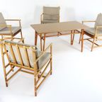 Set Van 4 Safari Bamboo Fauteuils + Tafeltje Vintage thumbnail 10