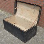 Antieke Koffer Hout Met Oud Linnen Bekleed thumbnail 8