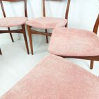 6 Deense Vintage Eettafel Stoelen | Nieuw Gestoffeerd Roze thumbnail 6