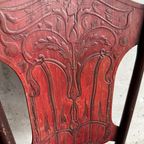 Set Van 4 Rode Houten Stoelen Door Jacob & Josef Kohn Uit Oostenrijk 1900 thumbnail 4