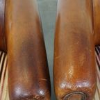 Set Van 2 Cognac-Kleurige, Karaktervolle Vintage Schapenleren Clubfauteuils thumbnail 9