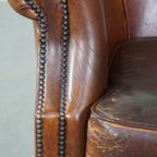 Stoere Maar Comfortabele Vintage Clubfauteuil Gemaakt Van Schapenleer thumbnail 12