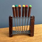 Teak Cocktail Forks In Holder 1960S thumbnail 2