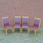 Eiken Stoelen Met Bordeaux Rood Leer 4 Stuks thumbnail 4