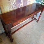 Klassieke Engelse Sidetable Haltafel, Wandconsole Lichte Gebruikssporen Afm, 140x34cm En 75cm Hoog. thumbnail 4