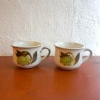 2 X Vintage Denby Stoneware Troubadour Mugs Withgreen Fruit Motif Sage Green Made In England thumbnail 4