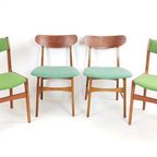 Deense Stoelen | Dining Chairs Danish Green Wool Teak Wood thumbnail 2
