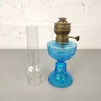 Antieke Glazen Olielamp Blauw thumbnail 2