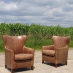 Set 2X Oorfauteuil Bruin Leer - Machalke thumbnail 3