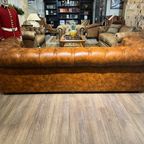 Stoere Industriële Vintage Chesterfield 3,5 Zits Bank In Vintage Cognac Leer 240 Cm thumbnail 9