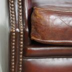 Vintage Karaktervolle Fauteuil Gemaakt Van Schapenleer Met Een Prachtige Warme Kleurstelling thumbnail 12