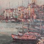 Schilderij Stadsgezicht Met Haven, Harry Dedic, Jaren 60 thumbnail 11