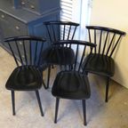 Mooie Set Van 4 Zwarte Retro Vintage Spijlen Stoelen thumbnail 7