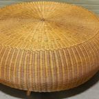 Vintage Boho Grote Riet Rotan Salontafel, Rond, D 120 Cm thumbnail 10