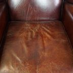 Comfortabele Engelse Stijl Schapenleren Oorfauteuil In Een Prachtige Diepe Cognac Kleur thumbnail 7