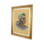 Authentiek Vintage Schilderij Portret Op Doek Vrouw Congo 1958 thumbnail 3